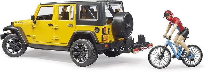 bruder 02543 - Jeep Wrangler Rubicon Unlimited mit Mountainbike &amp; Radfahrer- 1:16 Geländewagen Fahrr