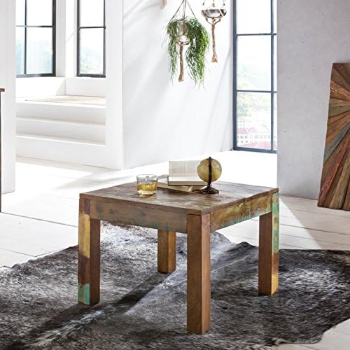 KADIMA DESIGN Rustikaler Couchtisch: Recyceltes Mango-Holz, Shabby-Chic-Design, robust, Klarlack-Bes