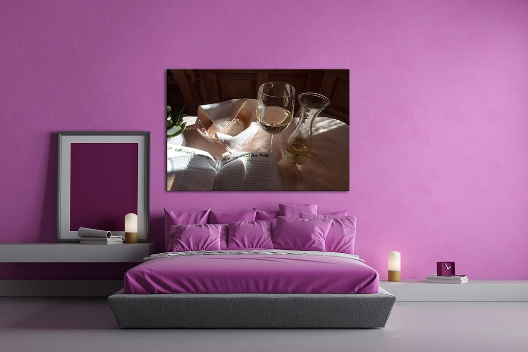 deyoli Brot und Wein Format: 100x70 als Leinwand, Motiv fertig gerahmt auf Echtholzrahmen, Hochwerti