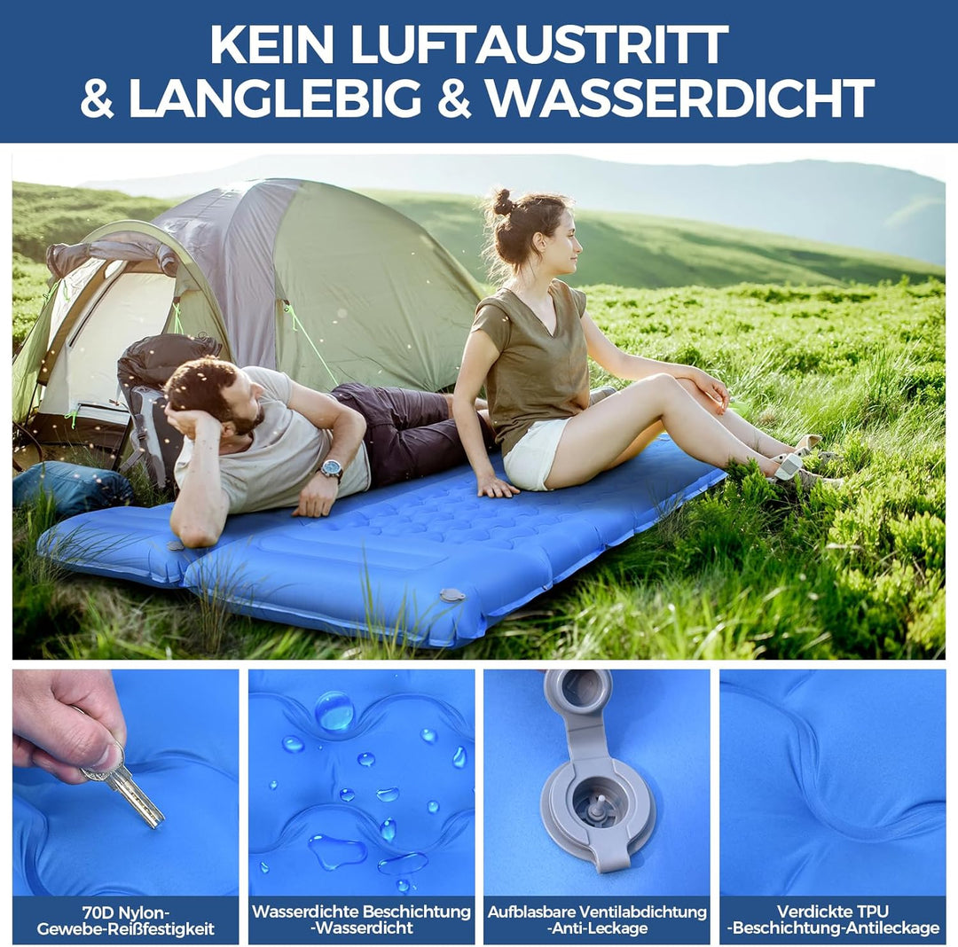 NAPASA Isomatte Camping, 14CM Verdicktes Aufblasbare Matratze mit Eingebauter Fusspresse Pumpe & Kis
