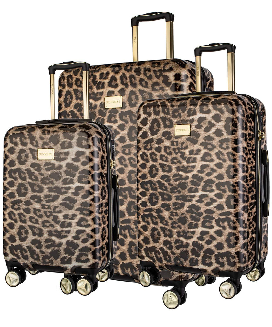 Koffer Reisekoffer Hartschalen Trolly Puccini® Beverly Hills (Leopard Beige 6, Set: Gross + Mittelgr