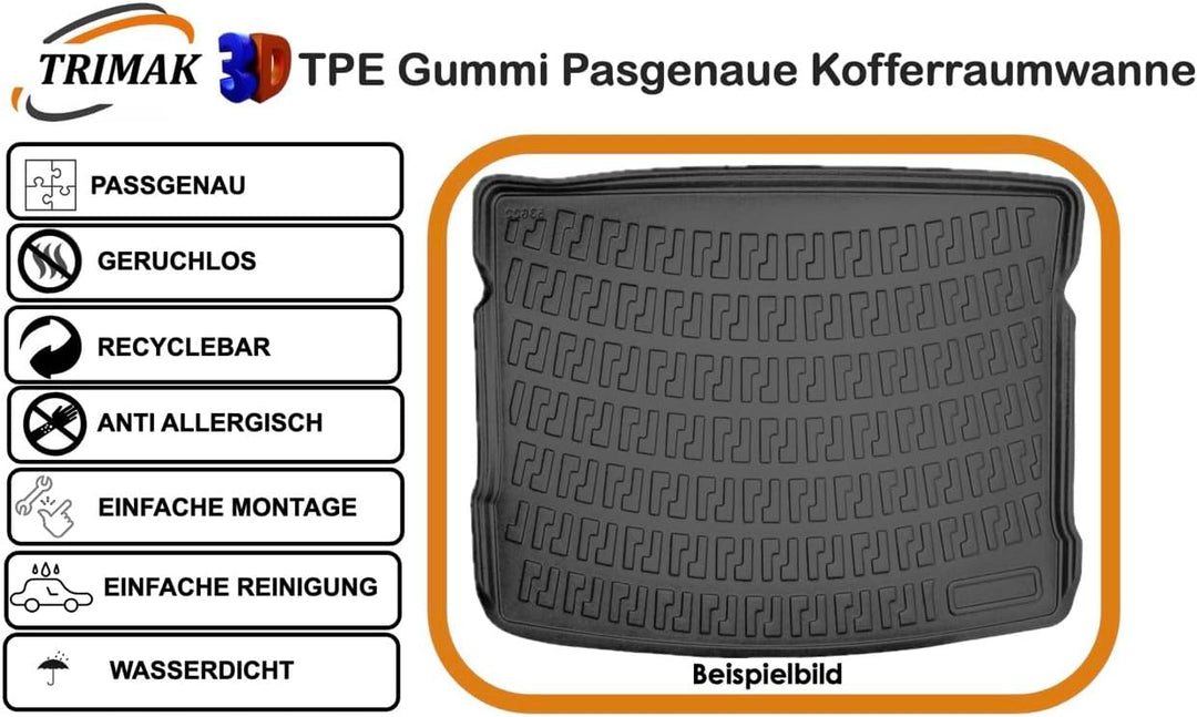 Trimak Passgenau 3D Kofferraumwanne Kompatibel mit Hyundai Kona 1.Gen Benzin 2017-2022 Kofferraummat