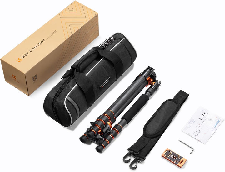 K&F Concept 172cm Carbon Stativ, D255C4(SA255C1) Kompaktes Kamera Handy Stativ, Leichtes Tripod mit