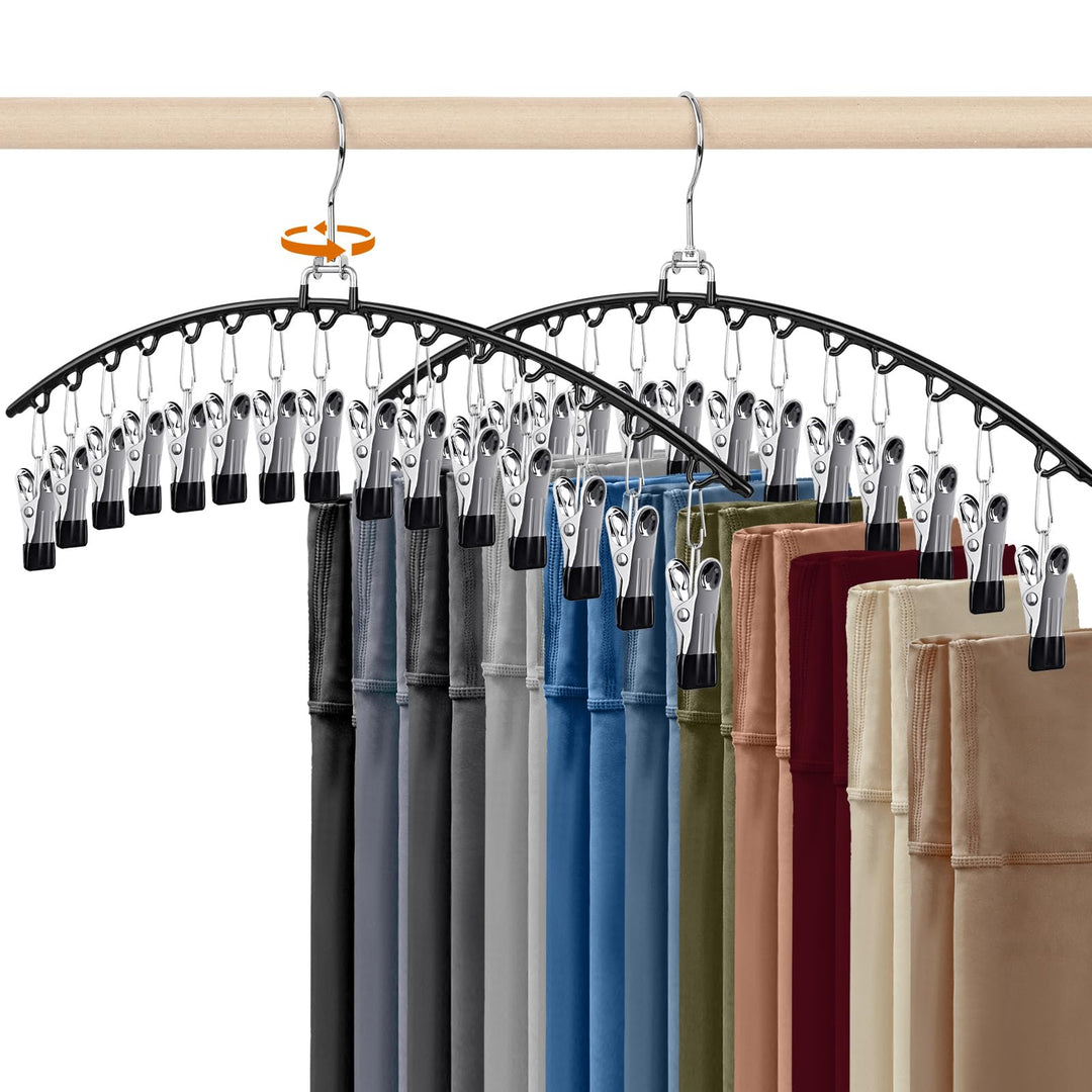 2 Stück Platzsparender Hosenbügel mit 15 Clips – Metall Kleiderbügel für Hosen, Leggings, Röcke & Mü