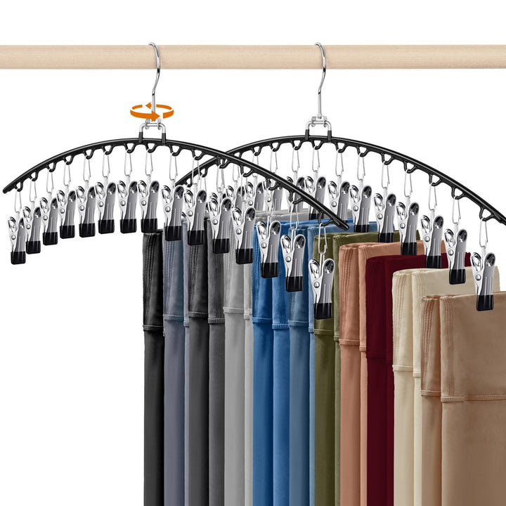 2 Stück Platzsparender Hosenbügel mit 15 Clips – Metall Kleiderbügel für Hosen, Leggings, Röcke & Mü
