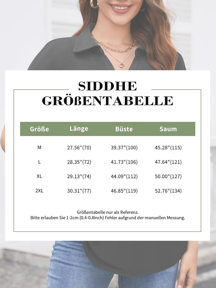Siddhe Damen V-Ausschnitt Bluse 3/4 Ärmel Oberteile Tunika Tops Locker Longshirt Lässige T-Shirt Lan