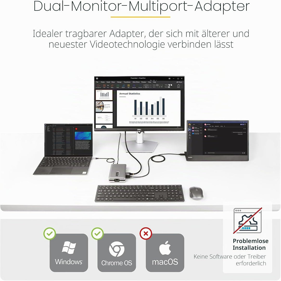 StarTech.com USB C Multiport Adapter-Docking Station - USB-C auf DP Alt Mode/4k HDMI/VGA, Dual Monit