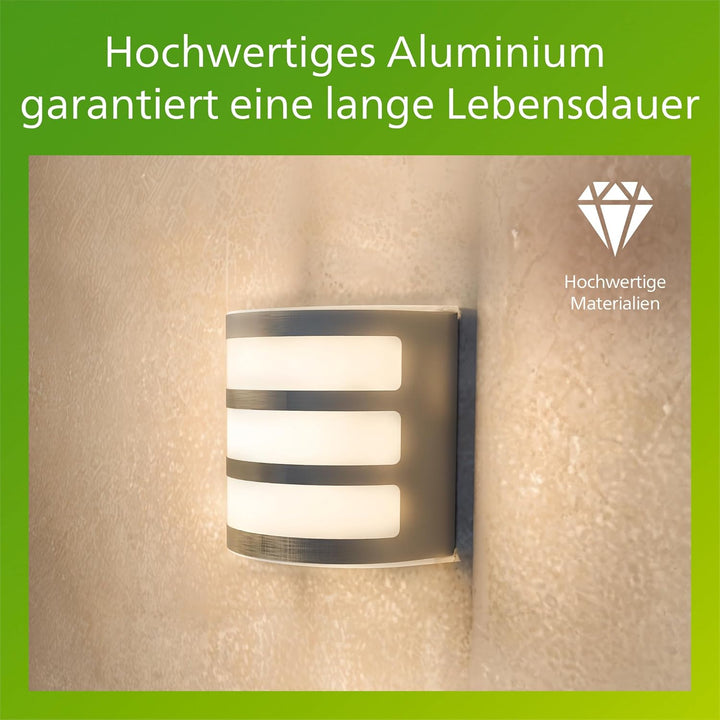Philips myGarden LED Calgary Wandleuchte, 3W, Edelstahl ohne Bewegungsmelder, ohne Bewegungsmelder