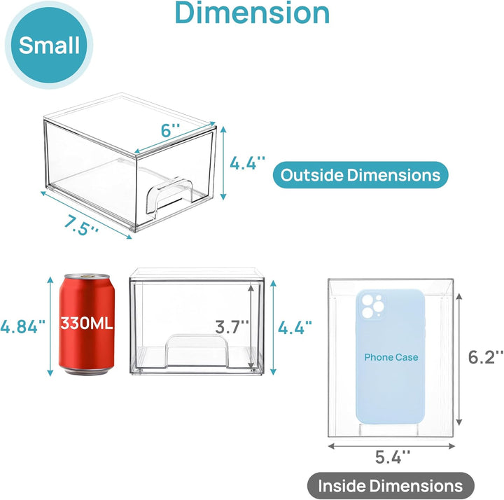 Vtopmart 4 Pack Stackable Storage Drawers, Acrylic Organiser with 32 Non-slip Mat, Acrylic Drawer Or