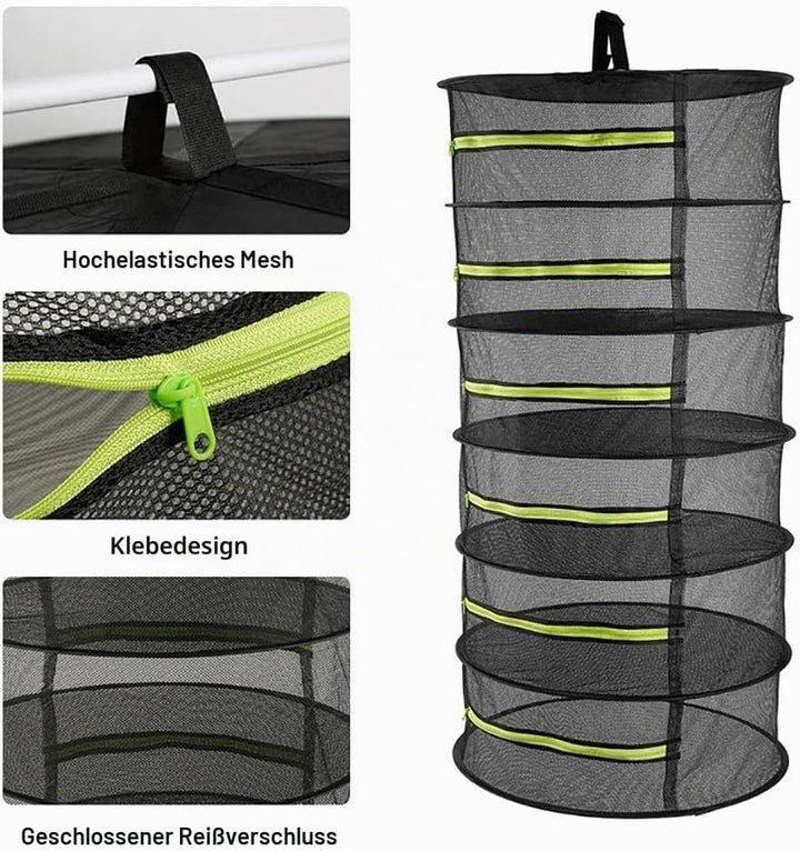 Bysameyee 6-lagiger Kräutertrockner, 2ft Plant Hanging Mesh Trockennetz mit grünen Reissverschlüssen
