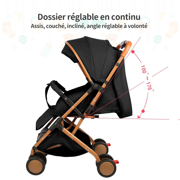 Kinderwagen 4-in-1 Liege- & Schiebefunktion, Premium 4-Rad Buggy mit Ziehgriff, Einhand-Faltmechanis