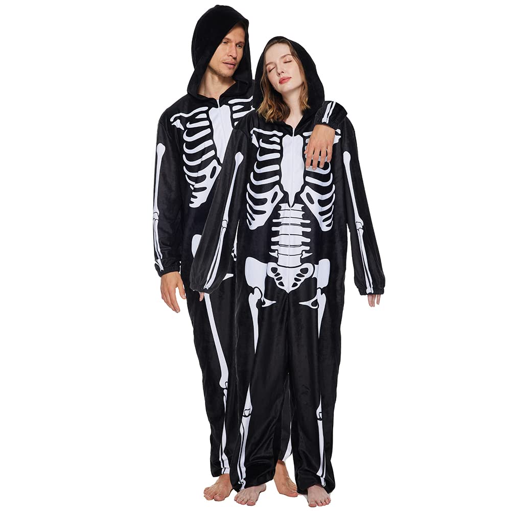 EraSpooky Totenkopf Pyjama Kostüm für Erwachsene für Halloween Party, Cosplay, Karneval, Themenparty