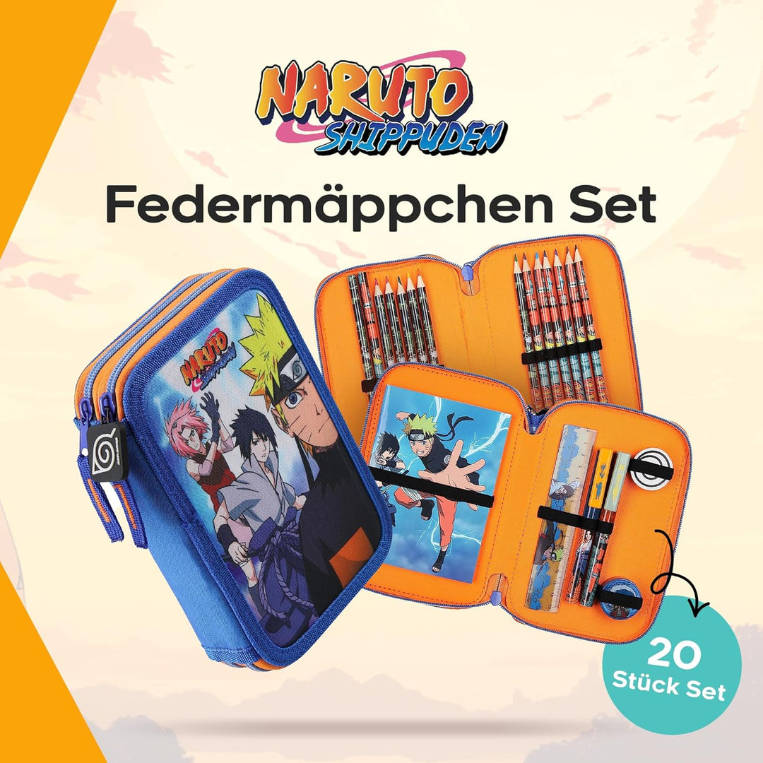 Naruto Federmäppchen, Anime-Fan Mäppchen mit Kompletten Schulsachen, Leichtes Zweifachfach Schulmäpp