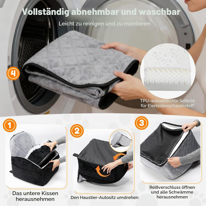 Gimars Wende-Hunde Autositz Mit Lang-/Kurzplüsch Sitzkissen Für Kleine/Mittlere Hunde Bis 16kg, Abne