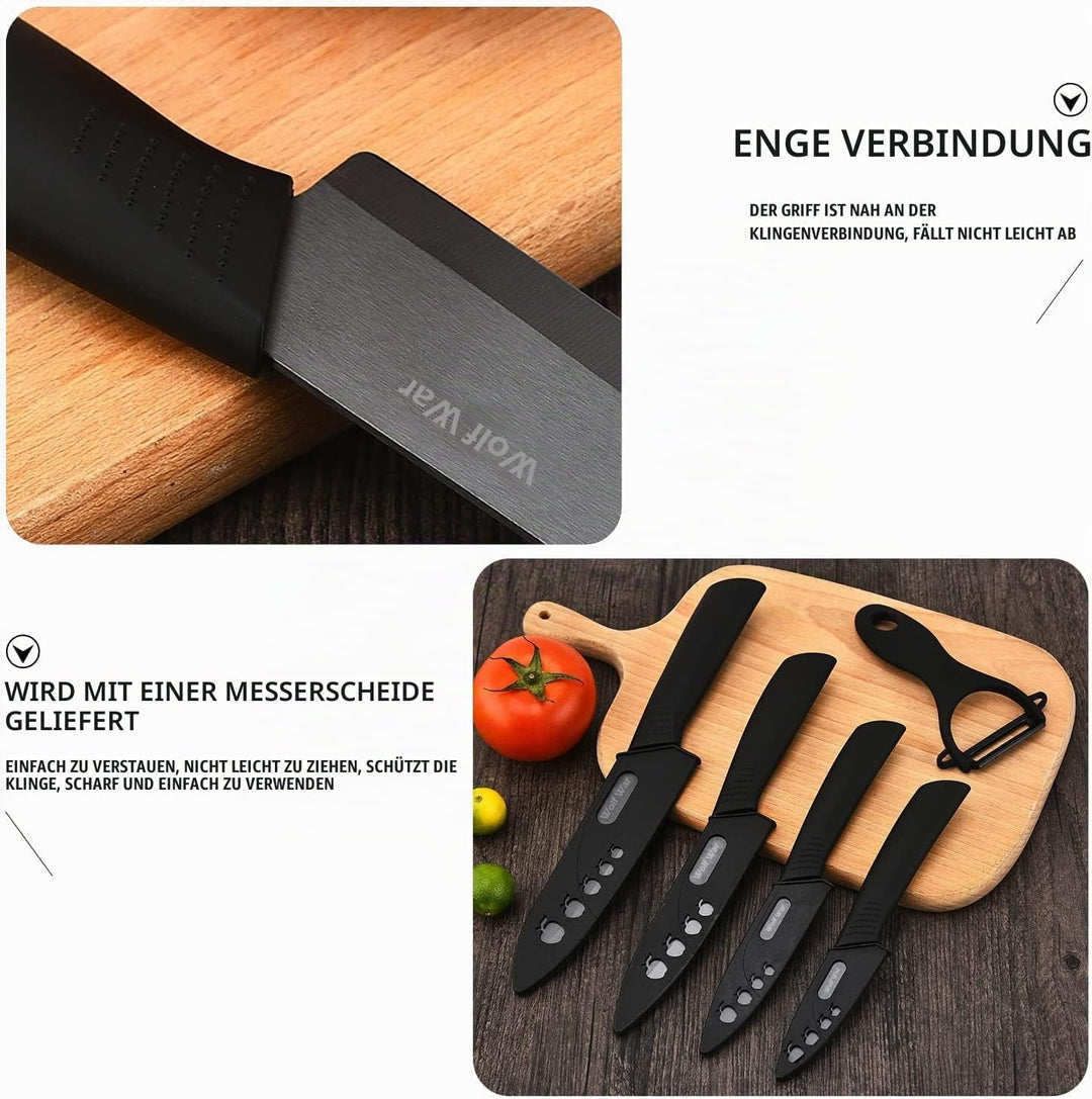 Wolf War keramikmesser, Keramikmesser Set mit Schutzhülle, Küchenmesser Set mit 4-teilig Messer und