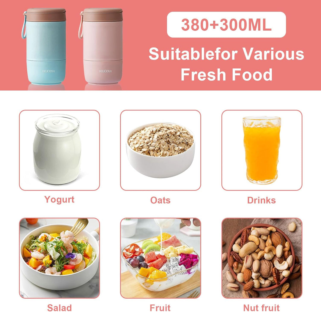 Müslibecher To Go mit Deckel,2 Stk PP-Material Porridge Becher Joghurtbecher to Go mit Löffel, Müsli