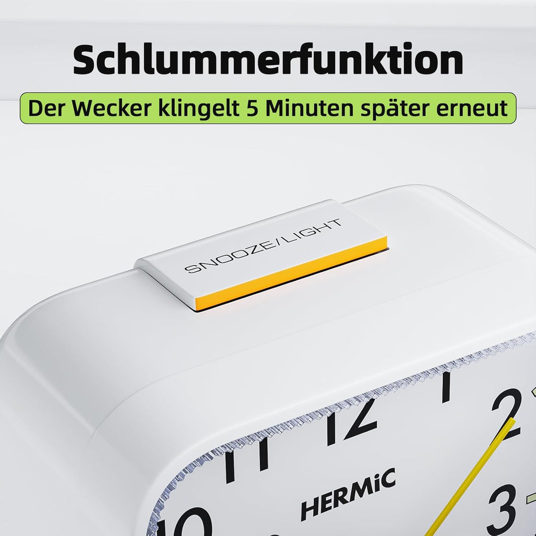 Wecker Analog Ohne Ticken Wecker mit Licht, Batteriebetrieben, Lauter Alarm, Schlummerfunktion, Gerä