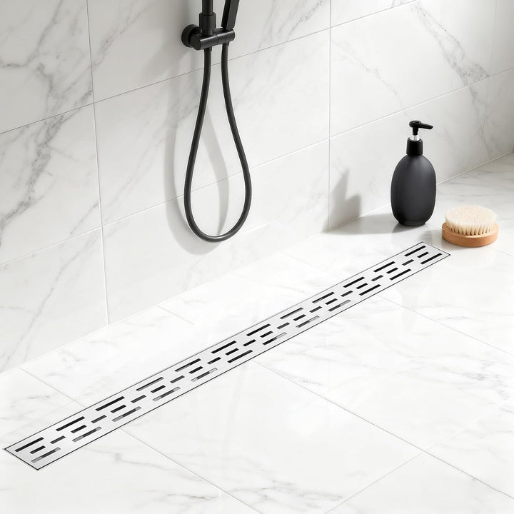 100 * 7cm Duschrinne 304 Edelstahl, Bodenablauf mit 360° Siphon Geruchsstop, Duschablauf mit 2 Ablau