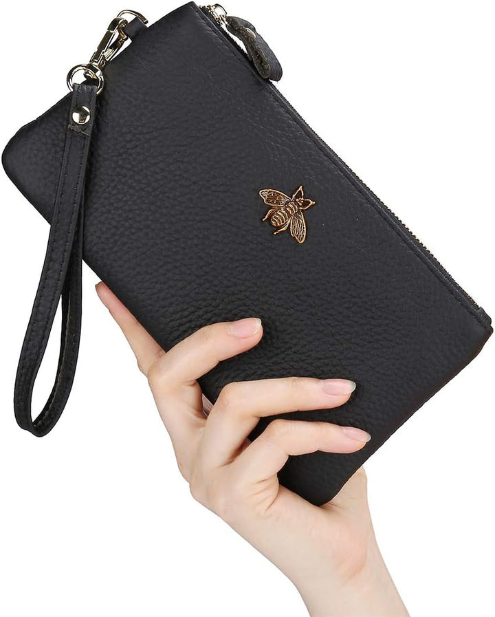 imeetu Women's Wristlet Clutch Leather Cell Phone Wallet Purse with Wrist Strap 1-schwarz, 1-schwarz