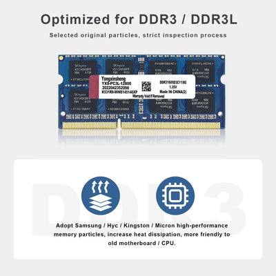 DDR3 / DDR3L 16GB Kit (8GBx2) Laptop RAM 1600MHz PC3-12800 / PC3L-12800 SODIMM Non-ECC Unbuffered 1.