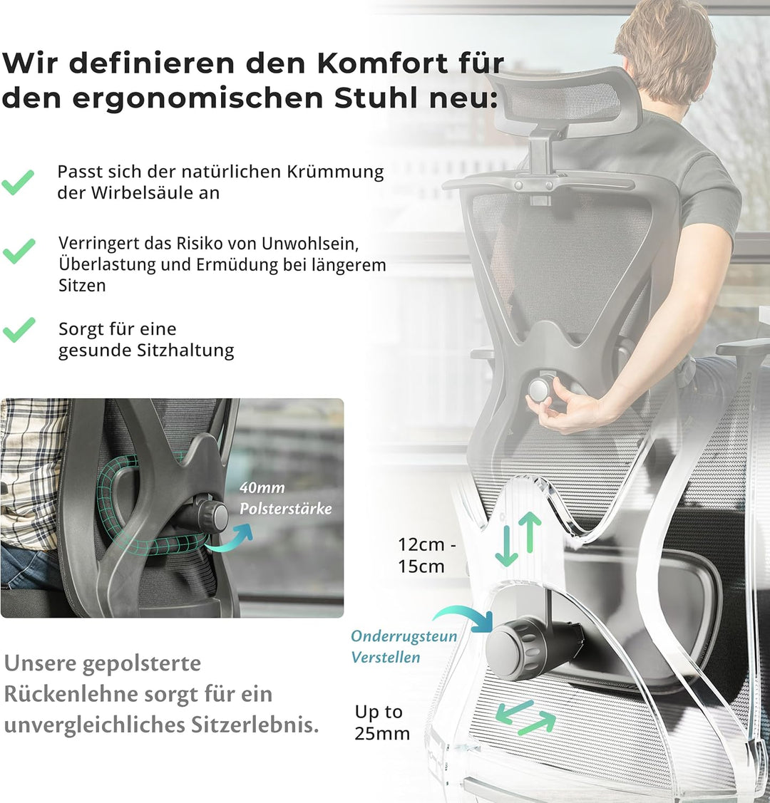 Backerz Bürostuhl Ergonomisch - Bürostühle 150kg, NEN 1335 Zertifiziert - Office Schreibtischstuhl -