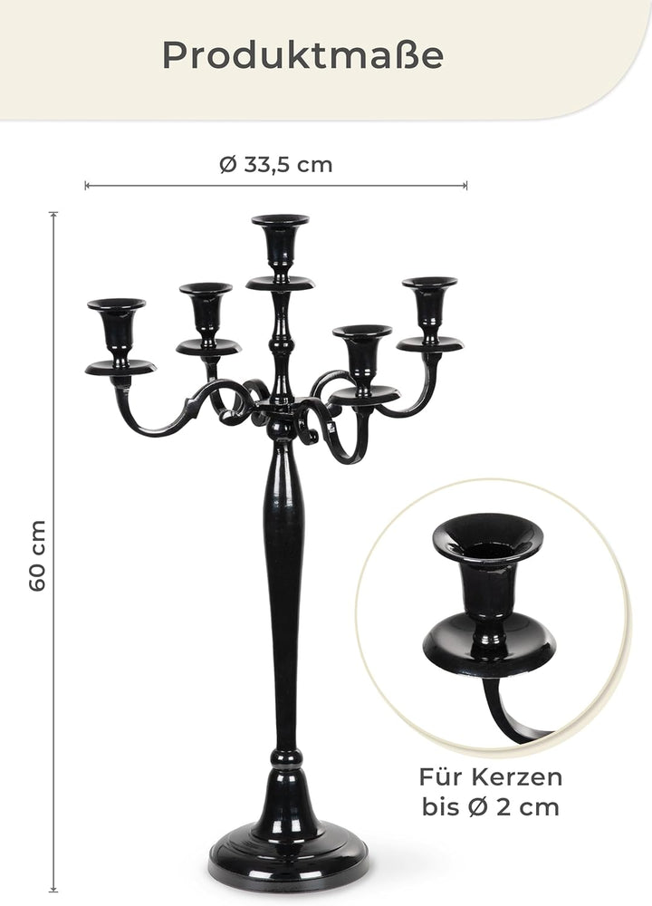Gräfenstayn® Kerzenleuchter ALU 1, 3 oder 5-armig - 40/60/80cm - Silber, Schwarz, Weiss, Gold (Schwa