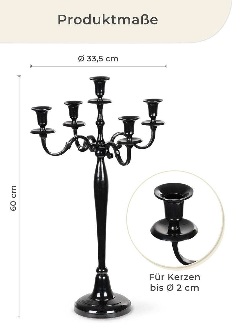 Gräfenstayn® Kerzenleuchter ALU 1, 3 oder 5-armig - 40/60/80cm - Silber, Schwarz, Weiss, Gold (Schwa