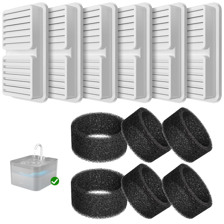 Filter für Katzenbrunnen, 6 Stück Filter + 6 Stück Schaumstofffilter für Trinkbrunnen für Katze Weis