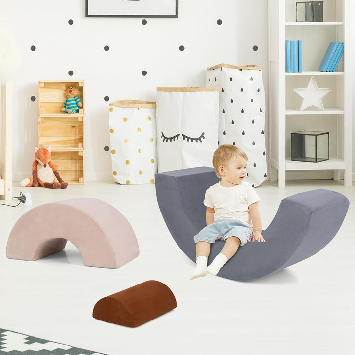 COSTWAY 3-TLG. Softbausteine, Schaumstoffbausteine zum Klettern und Krabbeln für Babys, Kletterbogen