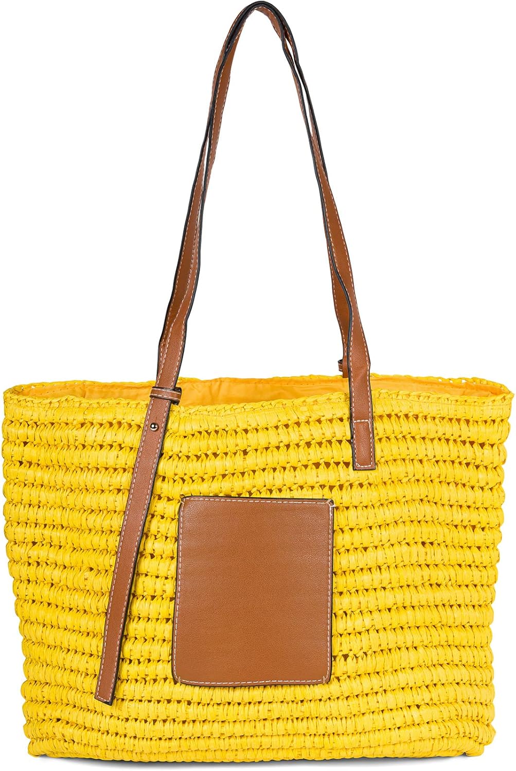 styleBREAKER Damen Korbflecht Schultertasche aus Papierstroh, Strandtasche mit langen Henkeln, Flech