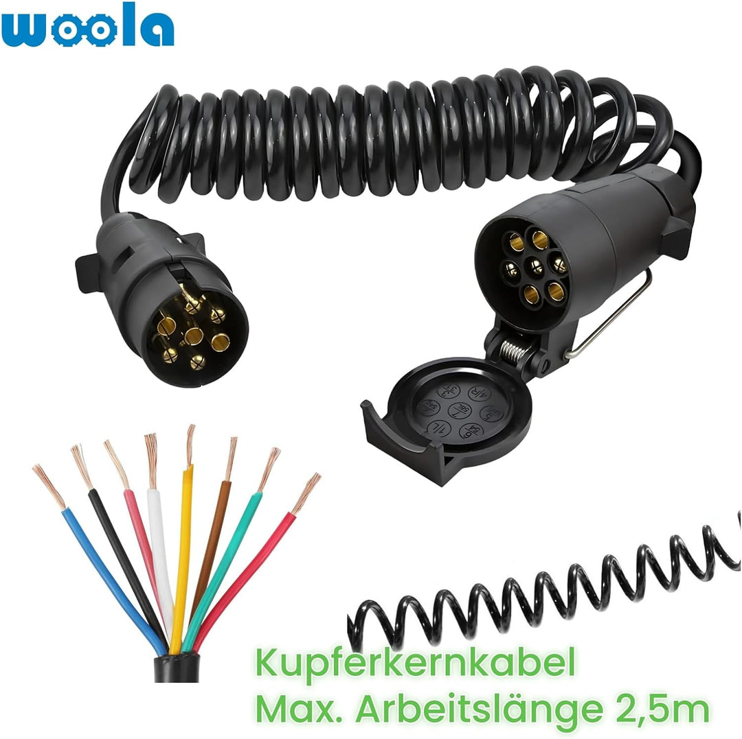 Woola 12V Anhänger 7 Polig Verlängerung Kabel Adapter,2,5m-Anhänger Steckdosen Verlängerungskabel,An