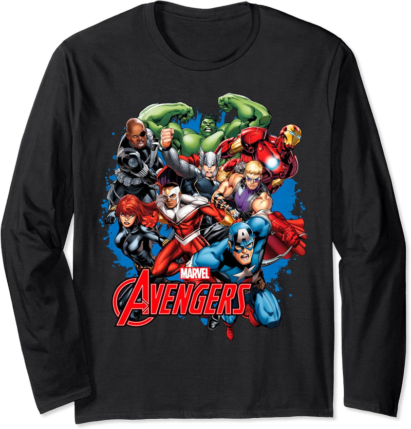 Marvel The Avengers Group Shot Splattered Background Poster Langarmshirt