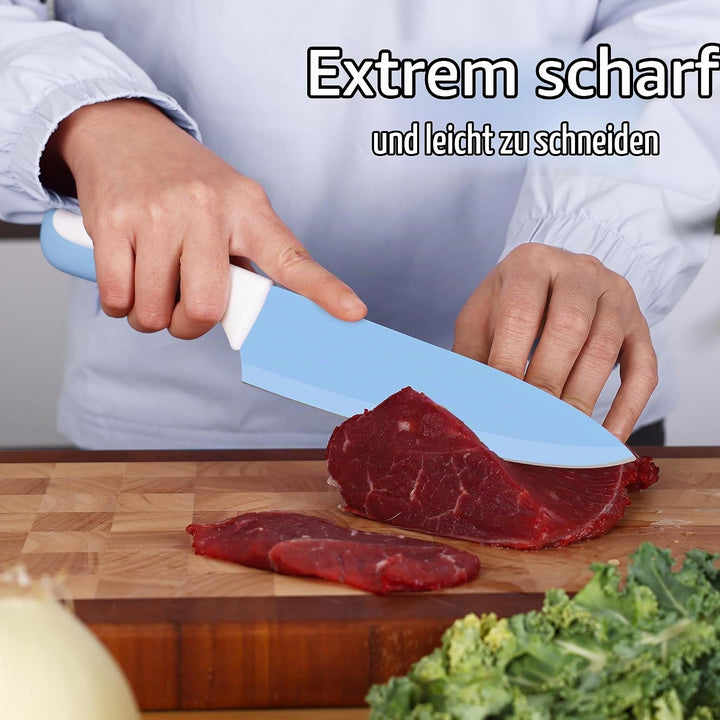 hecef 14-teilig Messerblock mit Messer, Blau, Antihaft-Beschichtung – Spülmaschinenfest, Messerblock