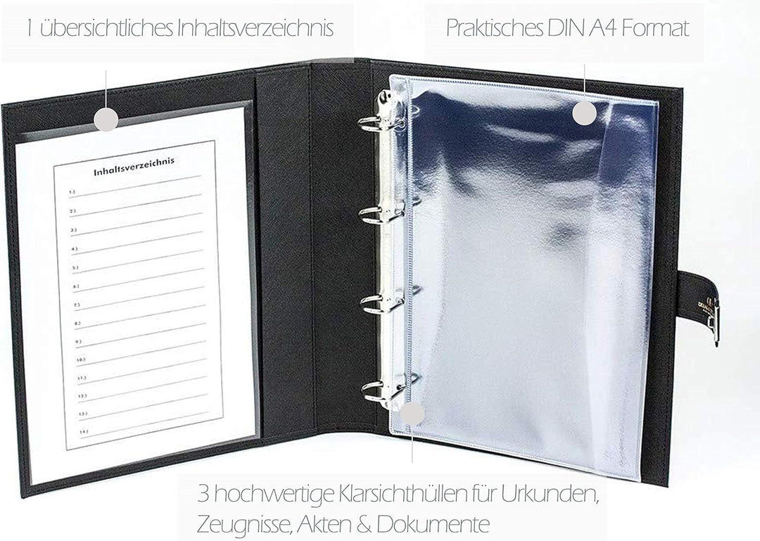 DELMON VARONE - Personalisierbare Dokumentenmappe DIN A4 mit Schloss & Schlüssel inkl. 3 Klarsichthü