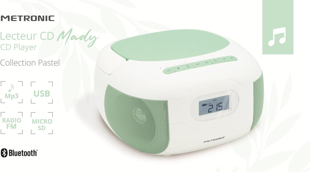CD Player Radio Mady Bluetooth, MP3 mit USB-Anschluss, Micro-SD-Karte - Grün - Metronic 477186