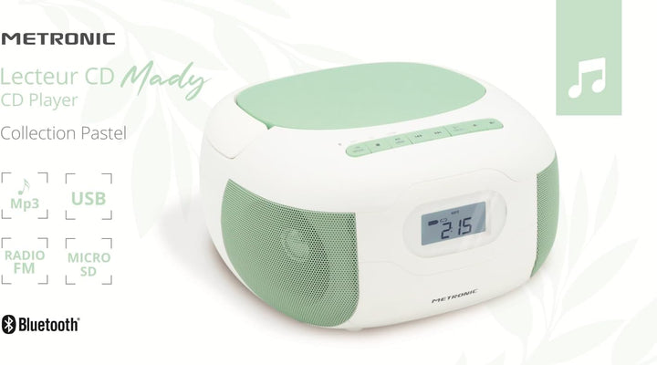 CD Player Radio Mady Bluetooth, MP3 mit USB-Anschluss, Micro-SD-Karte - Grün - Metronic 477186