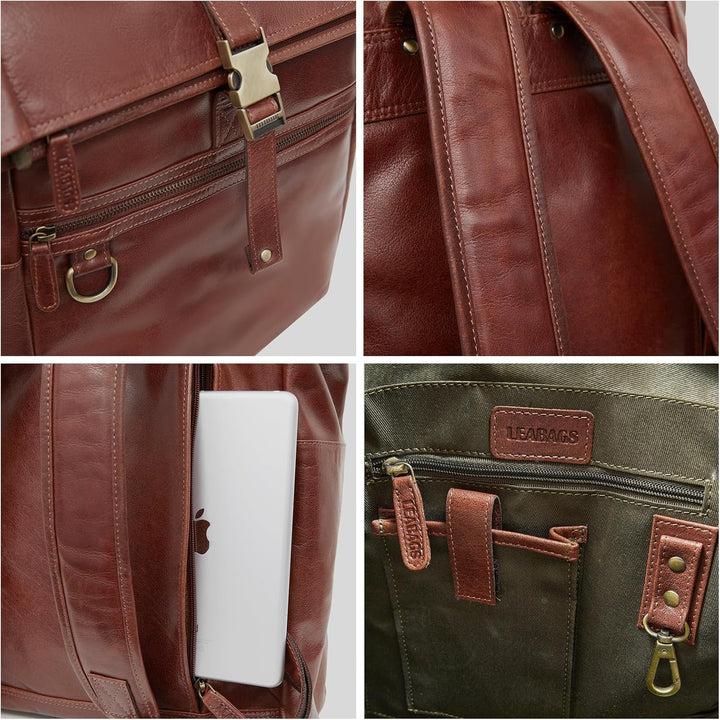 LEABAGS Leder Rucksack Damen & Herren I Echtleder Premium Daypack I Eleganter Backpack Frauen & Männ