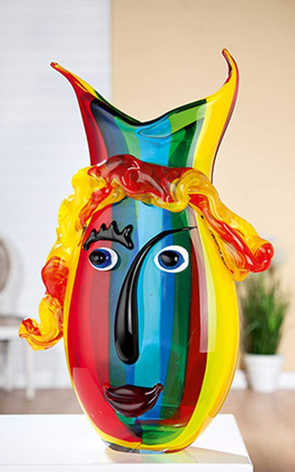 GILDE GLAS art Design Vase - Geschenk für Frauen - handgefertigt H 37 cm 5_mehrfarbig, 5_mehrfarbig