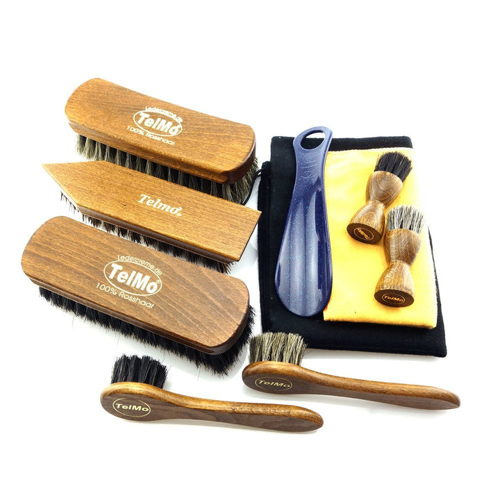 TelMo Schuhbürstenset Schuhputzset für Glattleder Premium 02 mit Schuhlöffel