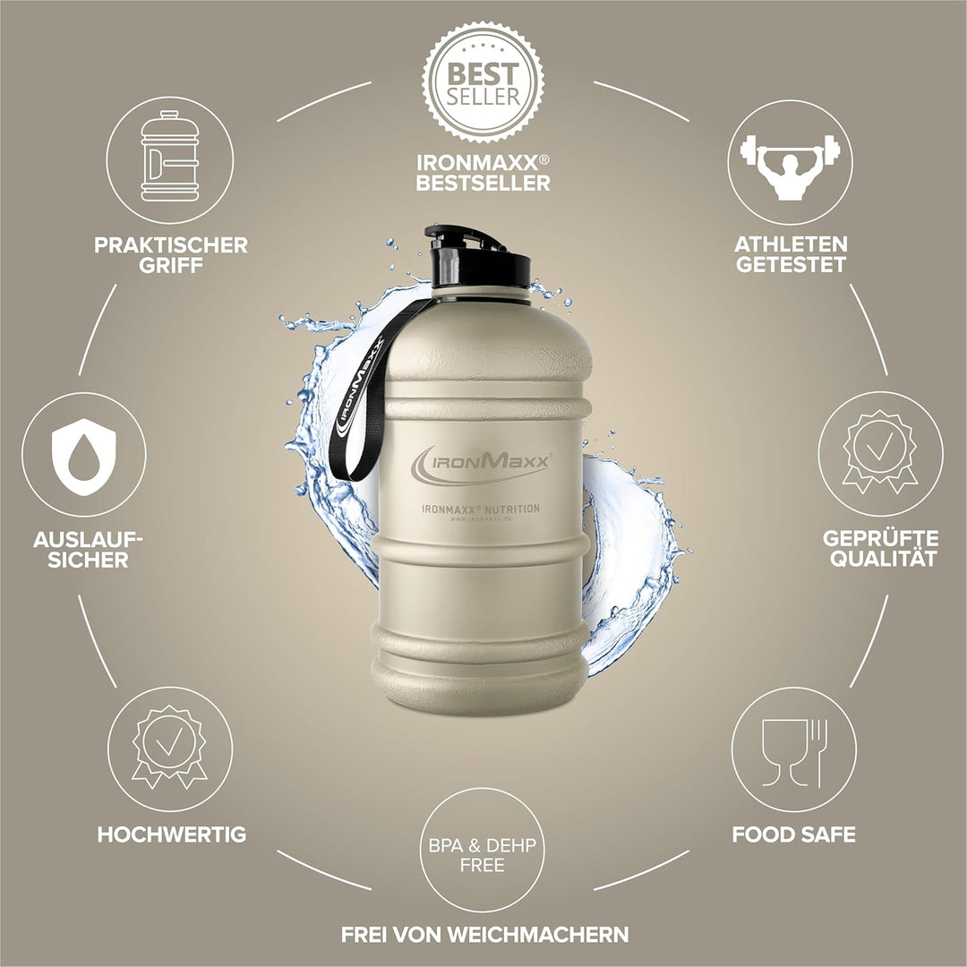 IronMaxx Water Gallon - Matt Sandstone Beige 2200ml | BPA & DEHP frei | auslaufsichere Trinkflasche