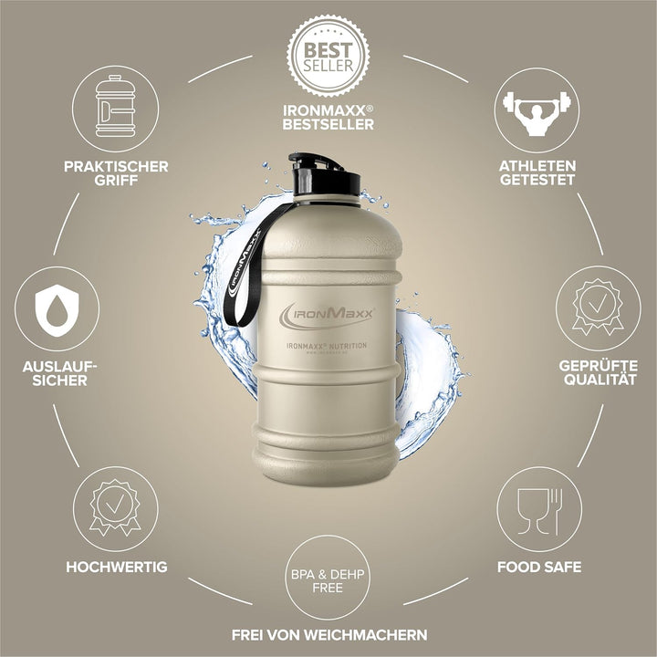 IronMaxx Water Gallon - Matt Sandstone Beige 2200ml | BPA & DEHP frei | auslaufsichere Trinkflasche