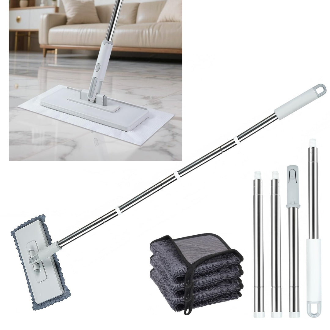 2-in-1 Wischmopp mit Druck-Klemm-System, 1-Knopf Wechsel Snap Grip Mini Mop mit 3 Mikrofasertücher,