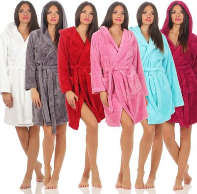 NATURA WALK Naturawalk Damen Kuschel-Bademantel-Hausmantel mit Kapuze in 6 Farben (XL, turkise)