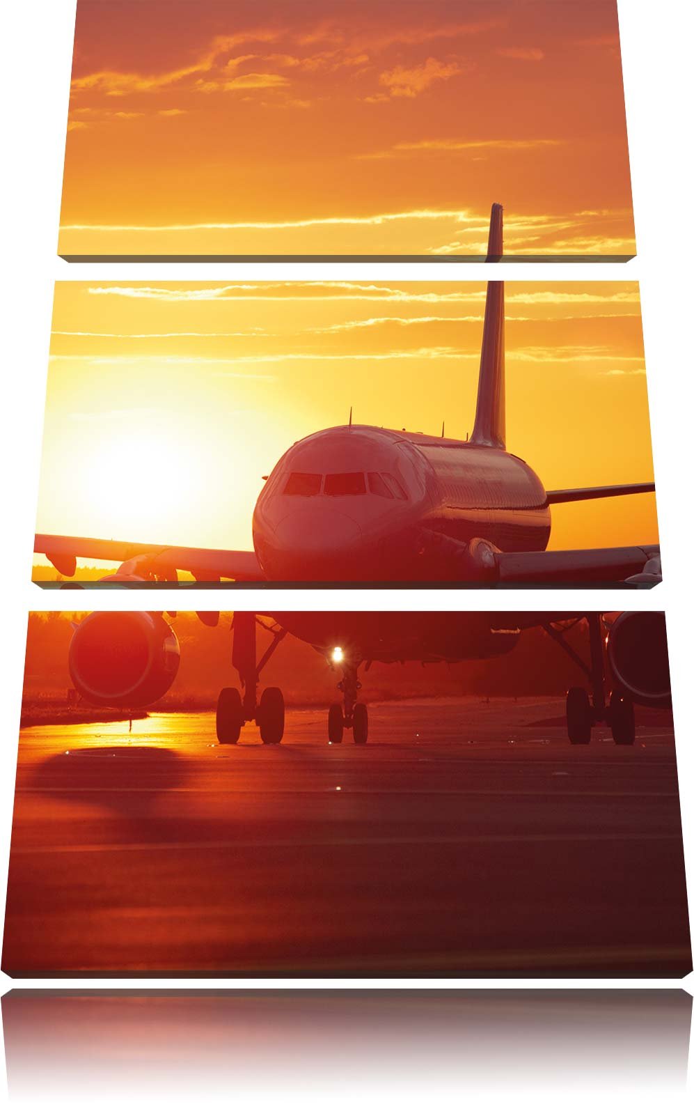 Pixxprint Flugzeug im Sonnenuntergang 3Teiler 120x80 cm Leinwandbild Wandbild Kunstdruck