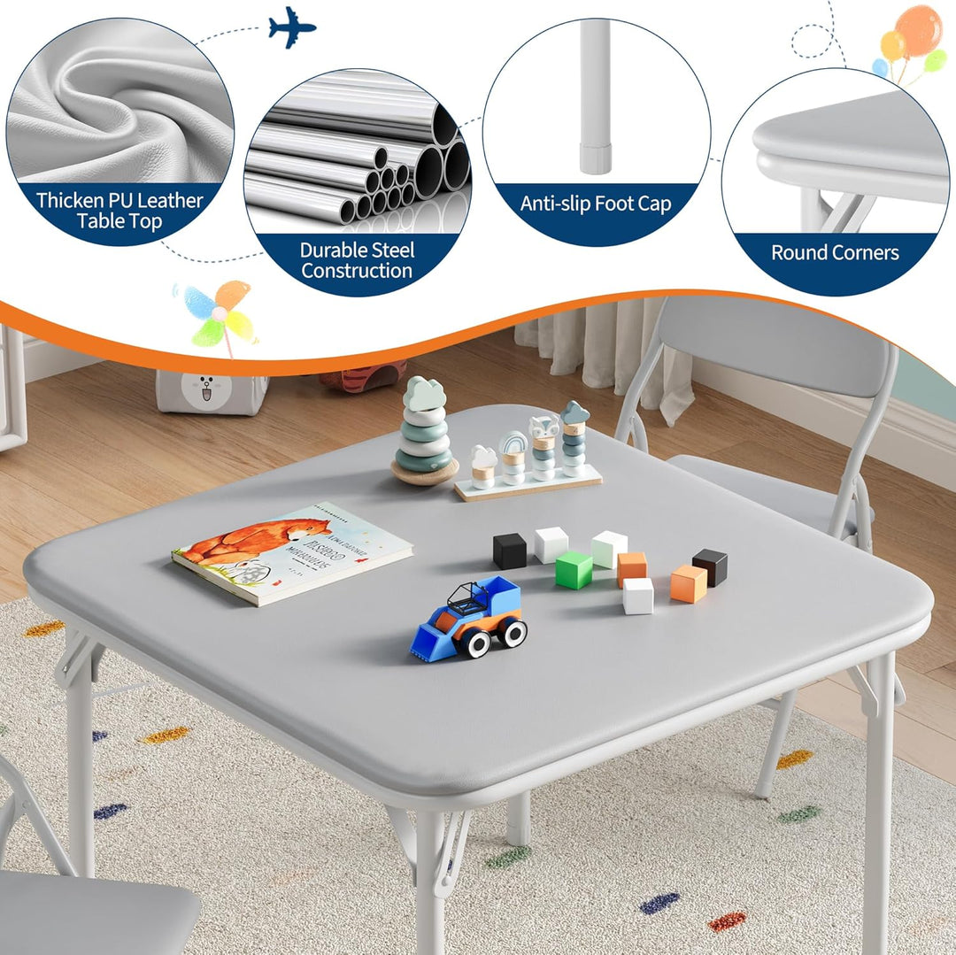 Kinder-Klapptisch-Set mit 4 weich gepolsterten Stühlen, Metallgestell, ideal für Studium, Aktivität,