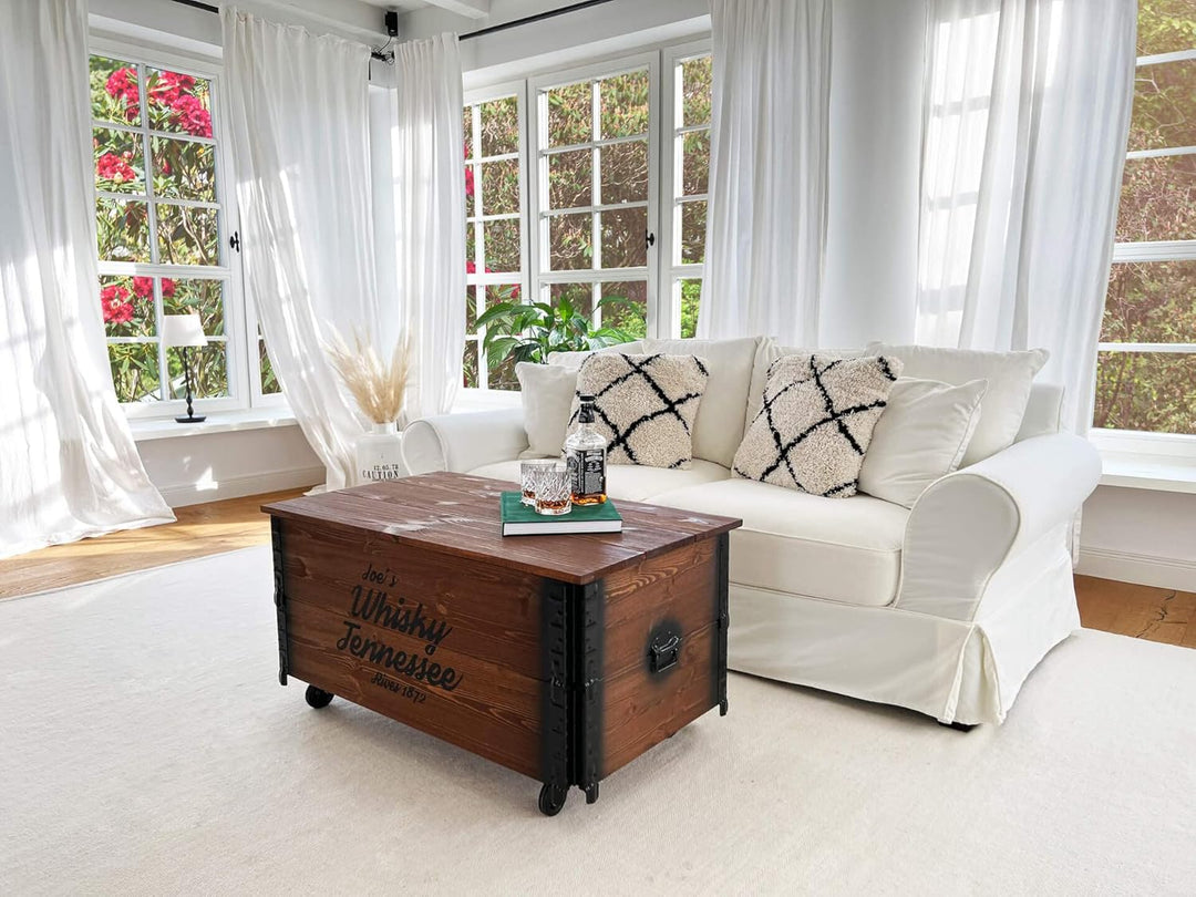 Uncle Joe´s Couchtisch XL Whisky Truhentisch Truhe im Vintage Shabby chic Style aus Massiv-Holz in b
