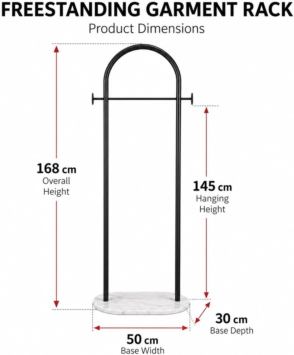 Small Clothes Rail Kleiderständer mit Marmorsockel, Heavy Duty Coat Rail Freistehend für Schlafzimme