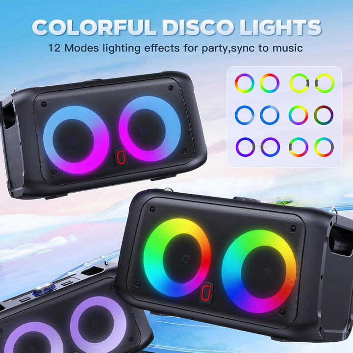 JYX Karaoke Anlage mit 2 Mikrofonen, Bluetooth Lautsprecher mit Licht, Tragbare Karaoke Maschine mit
