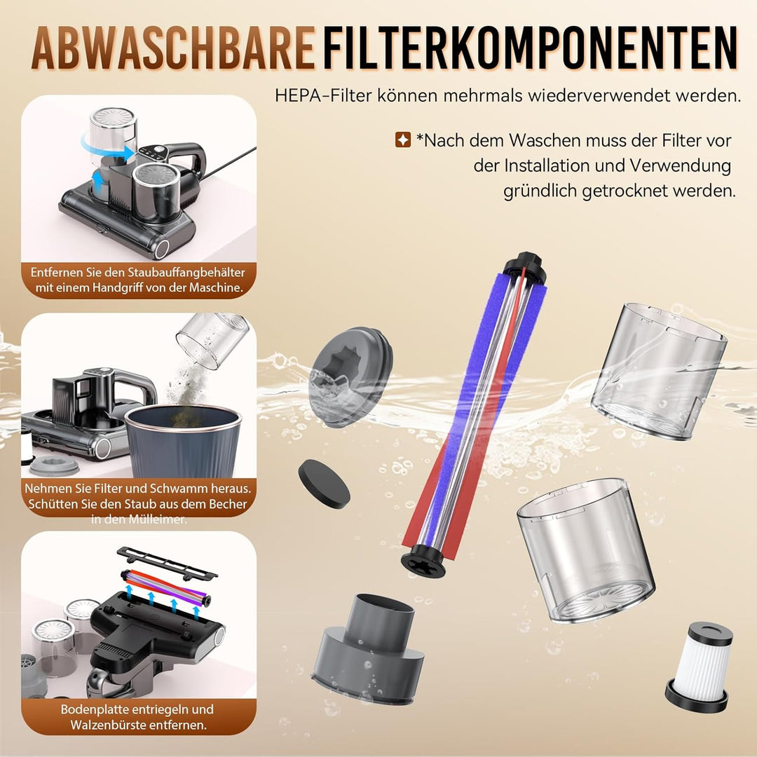 Milbensauger für matratzen mit UV-Licht, 16Kpa Matratzenreiniger Bettstaubsauger, 500W Bett-Staubsau