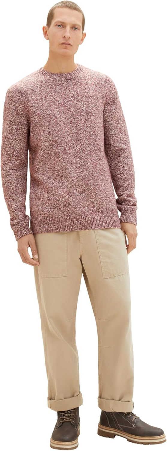 TOM TAILOR Herren Pullover, XXL 34187 - Tawny Port White Twotone